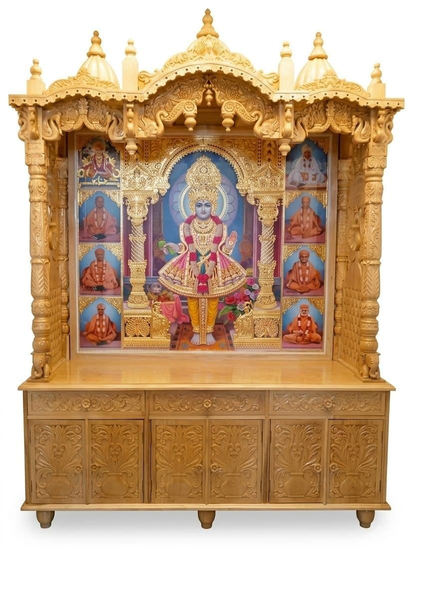 Carved wooden home mandir