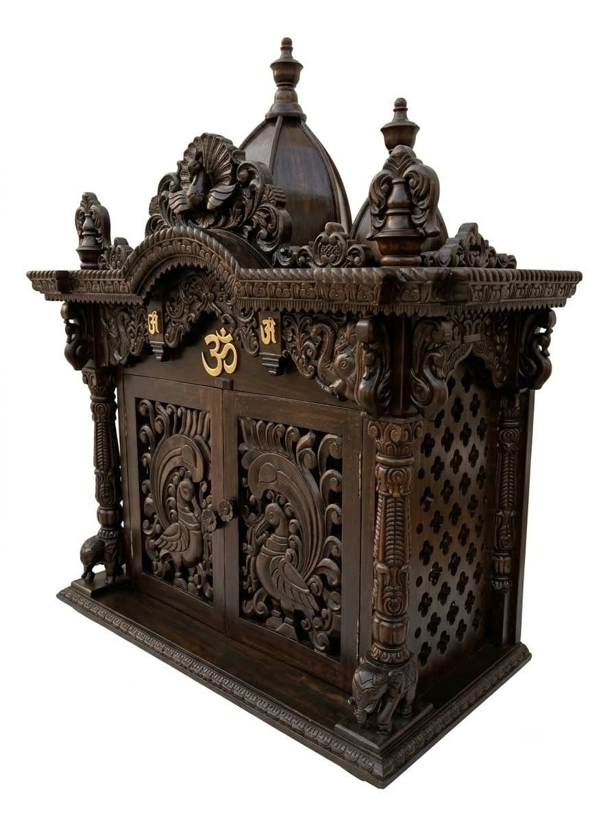 Hand-carved wooden temple mandir