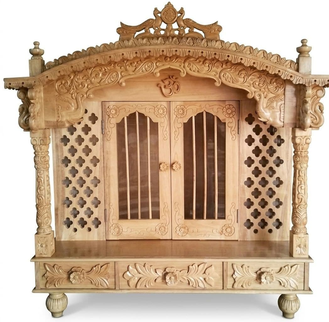 Classic wooden mandir with carved pillars