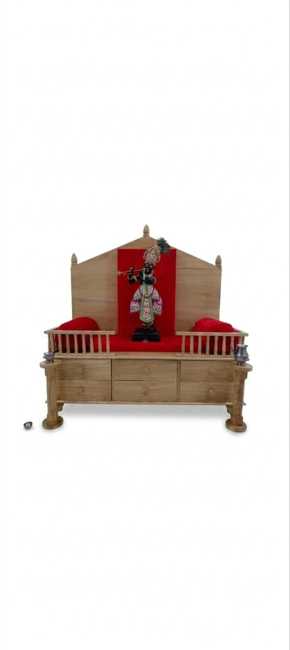 Compact wall-mounted wooden shrine mandir