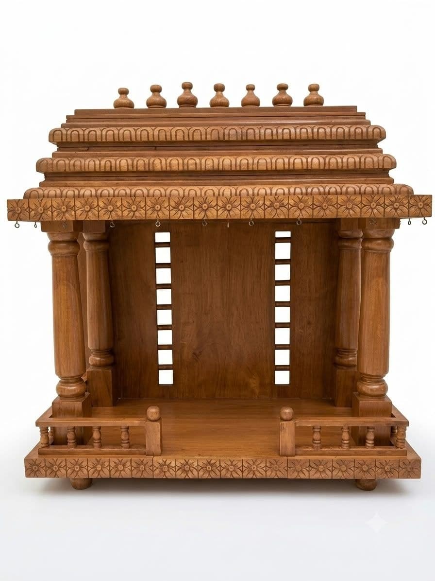 Wooden mandir with domed carved crown